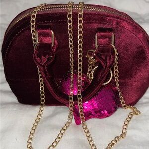 Elegant Burgundy Mini Bag with Pink Heart Accent